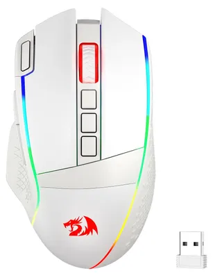 Immagine prodotto di Mouse da gioco wireless Redragon M991, 26000 DPI, mouse gaming con 3 modalità, tasto per fuoco rapido, 9 tasti macro, batteria di lunga durata e illuminazione RGB, compatibile con PC, Mac e laptop, colore bianco