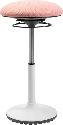 A pink and gray adjustable stool on a white background.