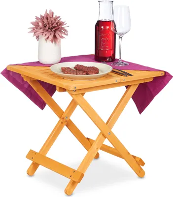Produktbild von Relaxdays Klapptisch aus Holz, für Wohnzimmer, Balkon & Terrasse, tragbar, stabil, Beistelltisch HBT: 50x50x50 cm, natur
