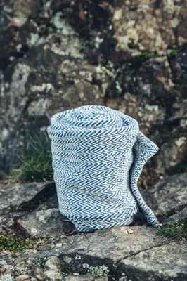 Produktbild von Wadenwickel Sindri Blau Fischgrätmuster 100% Baumwolle 11x355 cm