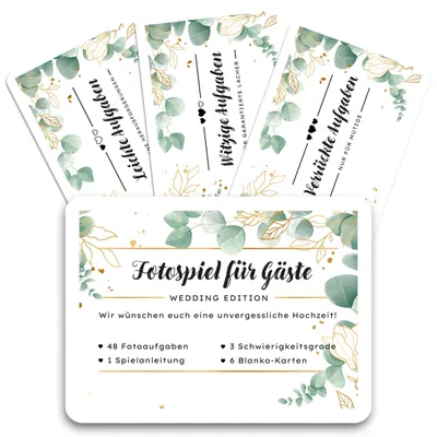 Produktbild von Fotospiel Hochzeit  für Gäste - Lustiges Hochzeitsspiel mit kreativen Fotoaufgaben für unvergessliche Erinnerungen - Eukalyptus