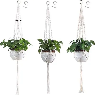 Produktbild von Famanu Pflanzenhalter Set - Handgefertigte Macramé Halter mit Perlen