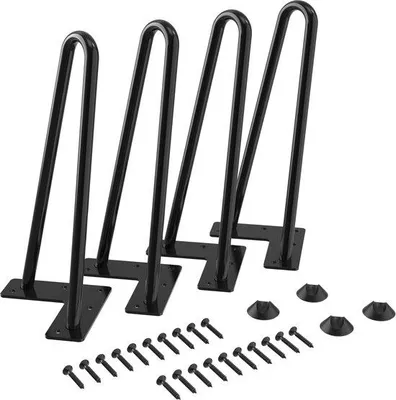 Imagen del producto de Patas de mesa Ibzoa® para horquillas, fabricadas en acero al carbono , con una longitud de 23 cm, barra de 9 mm de grosor, acabado en pintura electrostática negra mate, 5 agujeros preperforados, protectores para el suelo y una capacidad de carga de 250 kg