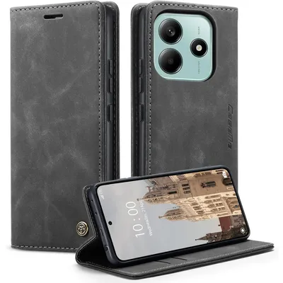 Immagine prodotto di Custodia a libro in ecopelle per Xiaomi Redmi Note 14 5G, colore grigio, con portacarte e funzione stand
