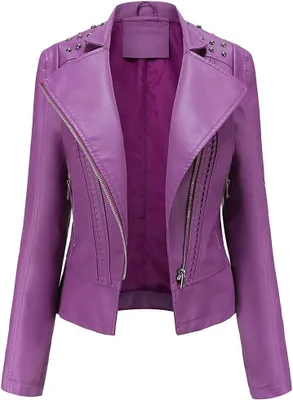 Productafbeelding van Dames jas van kunstleer in bikerstijl, slim fit, lila, met ritsdetails en metalen studs