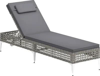 Produktbild von COSTWAY Sonnenliege Polyrattan, Gartenliege mit Auflage, Kopfstütze & verstellbarer Rückenlehne, wetterfeste Balkonliege Liegestuhl bis 180 kg