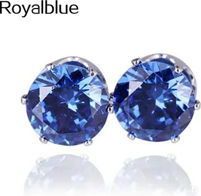 Produktbild von Uni Mode elegant funkelnde runde Zirkon eingelegte Ohrstecker Ohrringe Schmuck-Königsblau