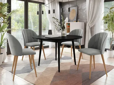 Obrázek produktu pro Jídelní stůl 120 cm se 4 židlemi NOWEN 1 - černý / přírodní dřevo / šedý