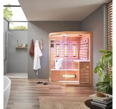 Obrázok produktu pre HOME DELUXE - Infračervená kabína SAHARA XXL - 150 x 150 x 200 cm - pre 2 - 3 osoby, 8 plnospektrálnych ohrievačov, drevo: hemlock I Infračervená sauna, sauna, tepelná kabína, infračervená