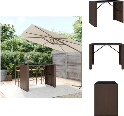Immagine prodotto di vidaXL Tavolo da bar con piano in vetro marrone 145x80x110 cm in poly rattan - Tavoli da giardino