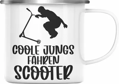 Produktbild von Trendation - Scooter Roller Fahrer Geschenk Emaille Tasse Scooterfahrer Geschenkidee Scooting Geschenkidee Jungs Profi Scooterfahrer Pro Grafik Stunts Jungen (Silber)