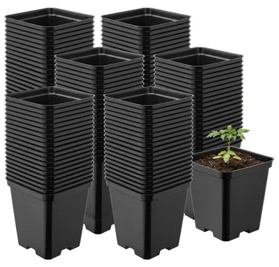 Image de Garronda, lot de 100 pots de fleurs carrés en plastique avec trous de drainage pour le jardin (noirs, 9 x 9 x 9,6 cm (0,5 l)) GD-KW-S