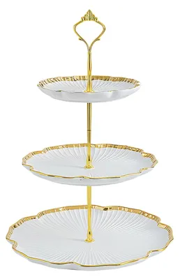 Etagere aus Porzellan, zweistöckig, gold, 21,3 x 25,5 cm