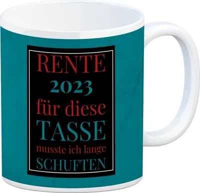 Produktbild von Rente 2023 Kaffeebecher eine bunte Tasse für Rentner in blau