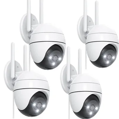 Produktbild von Überwachungskamera 360° HD Personen-/Fahrzeugerkennung PIR-Sensor 2-Wege-Audio Outdoor 2.4/5GHz WLAN 4PCS