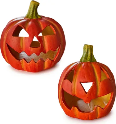 Produktbild von Kürbis-Laternen als LED Halloween-Deko Windlichter 2er Set
