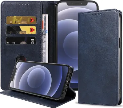 Obrázek produktu pro Smartphonica iPhone 12/12 Pro Koženkové pouzdro s magnetickým zavíráním a držáky na karty Book Case - modré