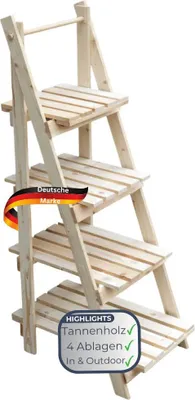 Produktbild von Blumenleiter Holz TIMMI - 4 Stufen für Blumentöpfe | Pflanzentreppe Blumentreppe Tannenholz Leiterregal Pflanzen In- & Outdoor