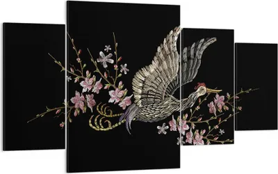 Produktbild von Bild auf Leinwand - Leinwandbild - 4 Teile - Asiatisch Vogel Blumen - 160x90cm - Wand Bild - Wanddeko - Wandbilder - Leinwanddruck - Bilder - Wanddekoration - Leinwand bilder - DL160x90-4614