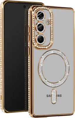 Produktbild von Avizar, Diamant-Hülle für Samsung S24 FE – MagSafe-Schutz mit Strass-Rand, Gold