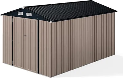 Produktbild von Gartenhaus mit Schrägdach & Doppeltür, Gartenschuppen mit 4 Belüftungsfenstern, Metallaufbewahrungsschrank für Rad- & Gartengeräte, 350 x 223 x 197 cm