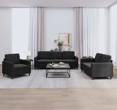 Produktbild von Design 3-tlg. Sofagarnitur Schwarz Samt, Schlafsofas 2024 Neu