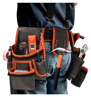 Produktbild von Handwerklicher Werkzeuggürtel mit 19 Taschen und verstellbaren Trägern für Elektriker und Handwerker
