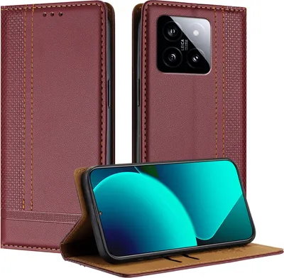 Produktbild von Handyhülle für Xiaomi 14 Leder Flip Klappbare Schutzhülle mit Standfunktion Dunkelrot