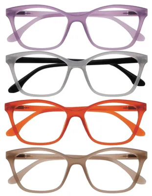Produktbild von OPULIZE KAT Lesebrille - 4er-Pack - Cat-Eye Katzenaugen-Fassung - Lila, Grau, Orange, Taupe - Herren & Damen - Federscharniere - RRRR59-57GU - +1.50