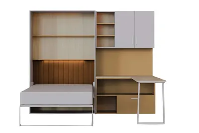 Produktbild von MAJA 6 Schrankbett, Klappbett mit Schreibtisch für Jugendzimmer, Wandbett vertikal klappbar, Kaschmir / Currygelb
