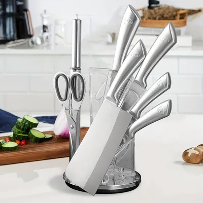 Immagine prodotto di Set di coltelli da cucina in acciaio inossidabile, 8 pezzi, estremamente affilati, resistenti alla ruggine e indispensabili per ogni cucina moderna