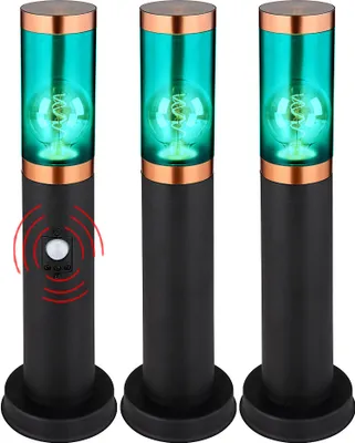Produktbild von 3er Set RGB LED Sockelleuchte, Bewegungsmelder, Kupfer, H 45 cm