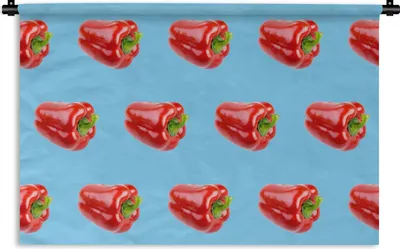 Produktbild von MuchoWow® Wandteppich Wandbehang Paprika - Gemüse - Muster - Blau 60x40 cm Tapisserie Dekoration Wandtuch - Wanddekorationen