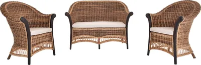 Zdjęcie produktu dla KRINES HOME rattanowy zestaw do salonu "Vincent" rattanowy zestaw rattanowy zestaw mebli rattanowych (3-częściowy, brązowy naturalny)