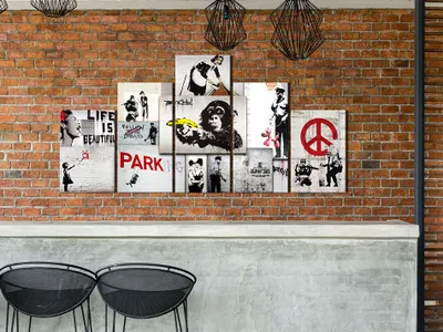 Image de Tableau acoustique Abstrait 200 x 100 cm Tableaux Mousse acoustique Absorbeur acoustique haute performance Isolation acoustique Toile 5 pièces Tableau mural Acoustique intérieure Isolation acoustique f-C-0138-b-m