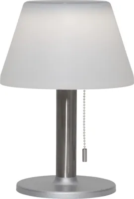 A white and silver LED table lamp with a pull chain.