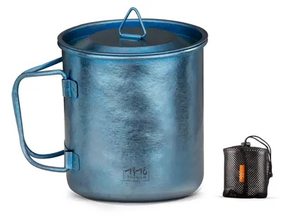 Produktbild von Titan Tasse 450 ml faltbarer Griff blau ultraleicht Camping Outdoor Kochgeschirr Trinkgeschirr