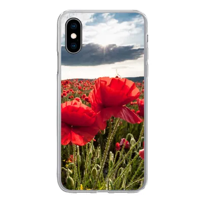 Produktbild von MuchoWow® Handyhülle Schutzhülle Hülle für iPhone X Mohnblumen vor einem dramatischen, stürmischen Himmel Silikon Softcase Handy Hülle - Handyhülle