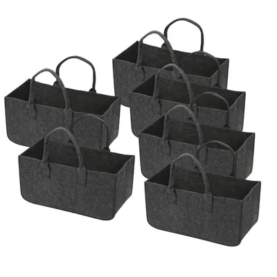 Produktbild von Jopassy Filztaschen für kaminholz 6 Stück 50 x 25 x 25 cm Dunkelgrau Kaminholztasche Faltbar Filzkorb Kaminholzkorb Einkaufstasche