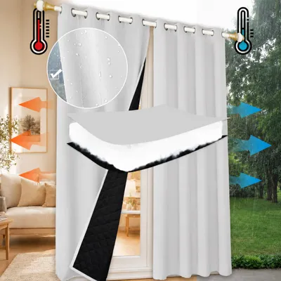 Image de 1 rideau thermique d'extérieur contre le froid et la chaleur – rideau de porte, imperméable, rideau occultant avec œillets pour jardin, terrasse, rideau de fenêtre, 132 x 213 cm