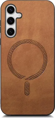 Image de Étui MagSafe pour Samsung Galaxy S25 Plus/S24 Plus - Coque arrière Phonesta Retro Vegan Leather - Marron
