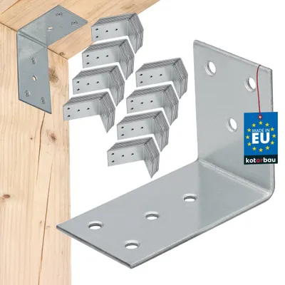 Immagine prodotto di KOTARBAU® Set da 100 connettori angolari per carichi pesanti 70x50x40 mm in acciaio zincato - Angolari in acciaio, robusti e durevoli - Connettori per travi - Colore argento
