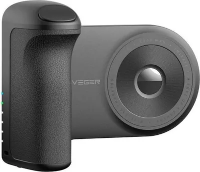 A close-up studio shot of a black VEGER power bank with a MagSafe compatible charging surface.
