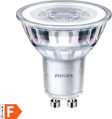 A Philips LED spot light bulb on a white background.