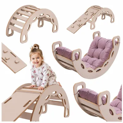 Produktbild von MISIOO Klettergerüst Indoor ab 1 Jahr, Montessori Kletterbogen 4in1 mit Rutsche, Kletterwand & Kissen, Holz Spielzeug für Baby und Kinder