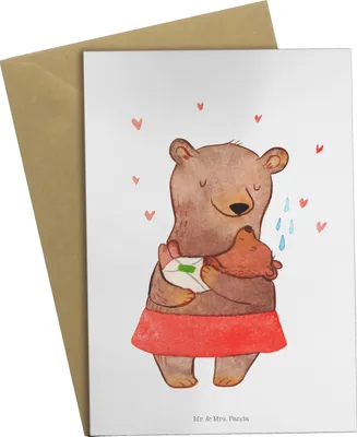 Produktbild von Mr. & Mrs. Panda Glückwunschkarte Bären Taufe - Weiß - Geschenk, osterkarte, hochzeitskarten, Bär, Zur, Taufspruch, Grußkarte, weihnachtskarten, Taufgeschenk, Bärenmutter