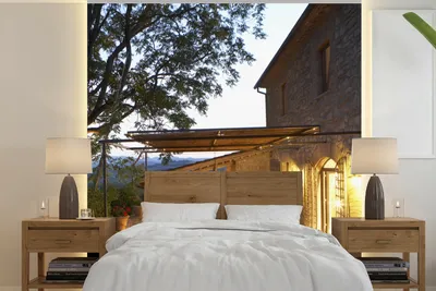 Produktbild von MuchoWow® Fototapete für Wohnzimmer oder Schlafzimmer Wandtapete Vinyl Motivtapete Terrasse einer italienischen Villa - 280x280 cm - Hintergrundbild
