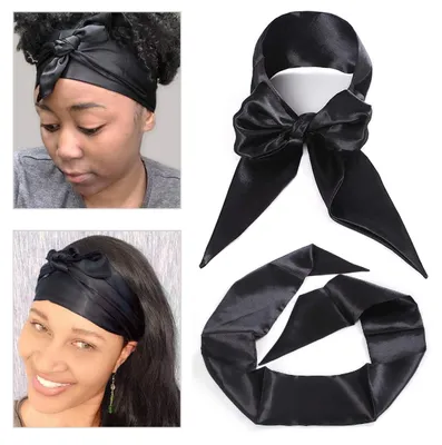 Immagine prodotto di Seta satinata alla moda per parrucche, sciarpa, parrucca, fascia in seta, fascia nera