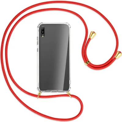 Produktbild von Handykette Backcover-Schutzhülle mit Band (Metall goldfarben) für Huawei Y6 2019 - rot