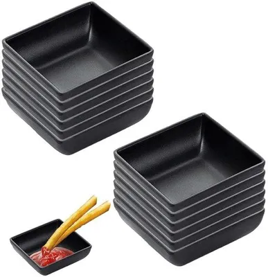 Produktbild von Gusschalen-Set aus 12 Stücken - 425 ml Fassungsvermögen - Herstellbar - Schwarz - Für Snacks/Saucen/ Gewürze - 7,5 x 7,5 x 2,8 cm - Saucenfasschen
